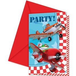 6 Disney Planes Dusty en Skipper Riley uitnodigingskaarten in een set van 9x14cm