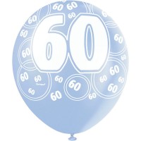 Oversigt: Blanding af 6 60-års fødselsdag balloner blå 30 cm