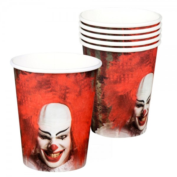 6 horror clown paper cups 250ml