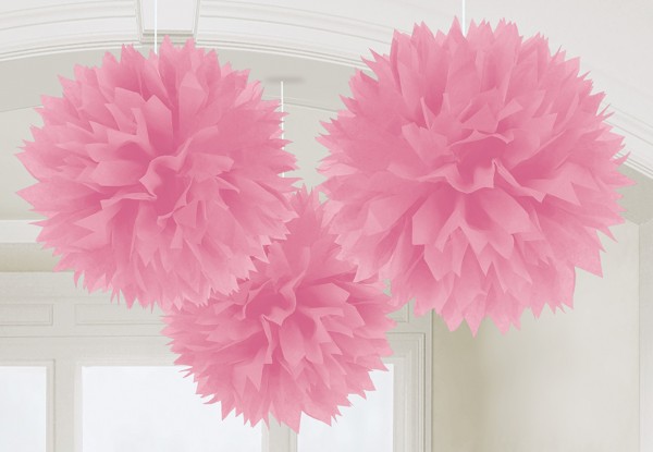 3 puszyste pompony różowe 40,6 cm
