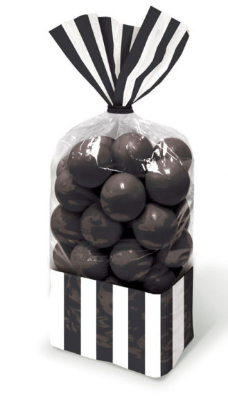 10 torebek bufetowych z czarnymi cukierkami w paski