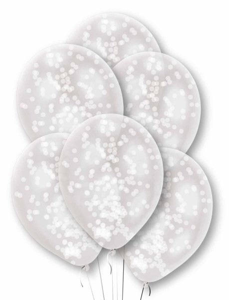 6 hvide konfetti balloner 27,5 cm