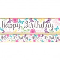 3 lindas mariposas banner de feliz cumpleaños 1m