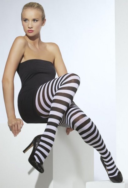 Black and white opaque striped tights