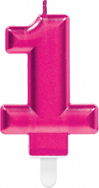 Zahlenkerze 1 in Sparkling Pink 7,5cm