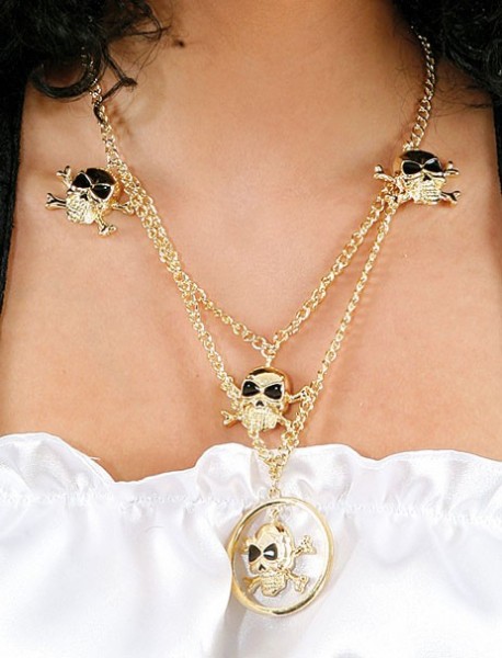 Priatenkette goud met schedel en ring