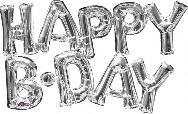 Folienballon Schriftzug Happy B-Day silber 76x48cm