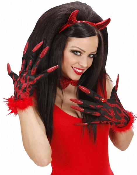 Halloween Handschuhe Krallen Glamour Mit Glitzer Schwarz Rot