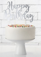 Cake topper Happy Birthday argento 22,5 cm
