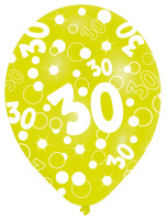 Oversigt: 6 balloner Bubbles 30-års fødselsdag farverig 27,5 cm