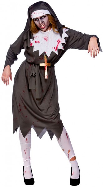 Déguisement de nonne zombie sanglant pour femme