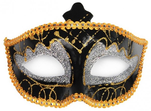 Goud / zilver versierd zwart carnaval masker