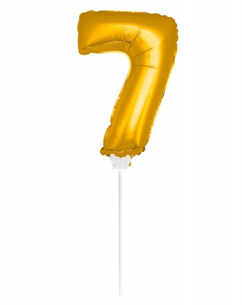 Folieballong nummer 7 guld med pinne 36cm