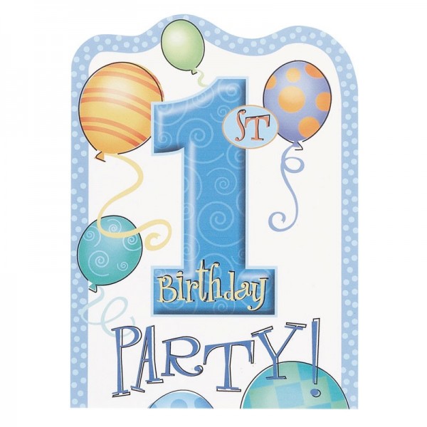 Carte d'invitation anniversaire ballon bleu 8 pièces
