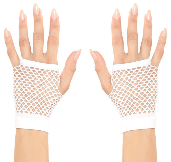 Fingerlösa meshhandskar vita