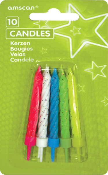 Glittering cake candles colored Including holder 10 pieces