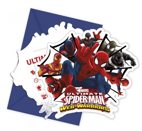 6 Spiderman Web Warriors invitationskort