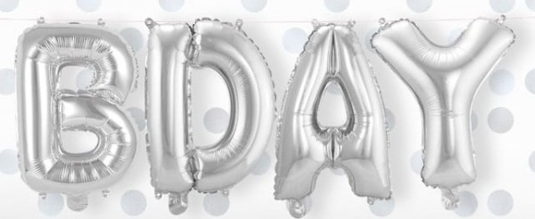 Zestaw balonów foliowych Bday srebrny 2