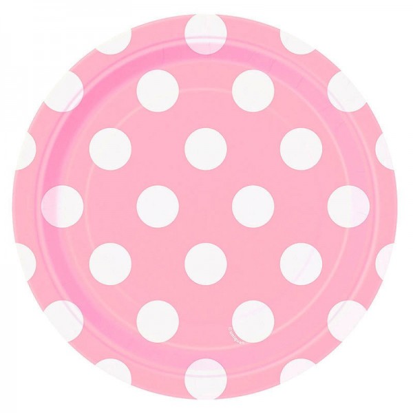 8 platos de fiesta Tiana rosa claro lunares 18cm