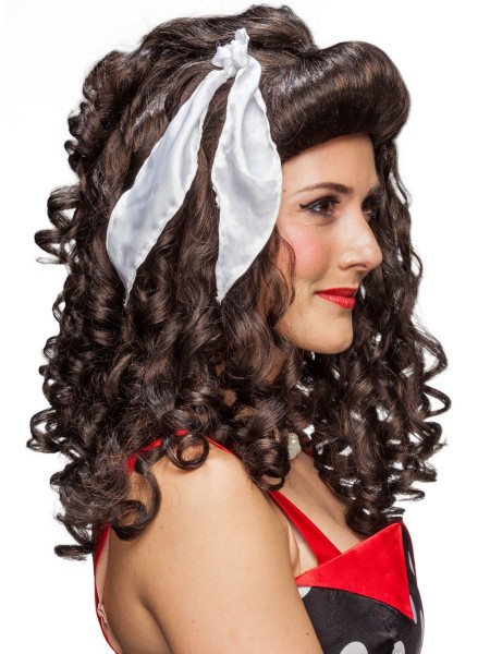 Dark brown curly wig with bow 2