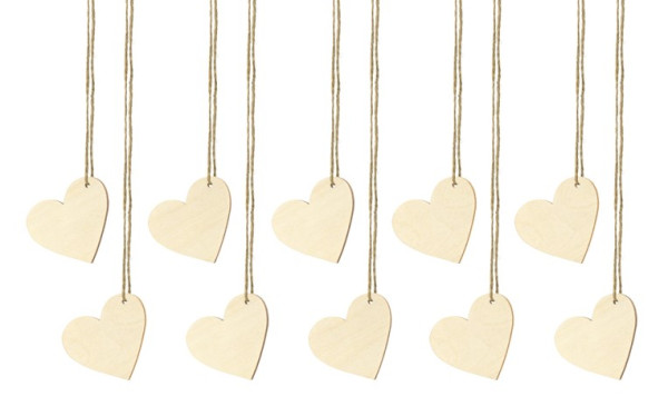 10 drewnianych zawieszek w kształcie serca 6 x 5 cm