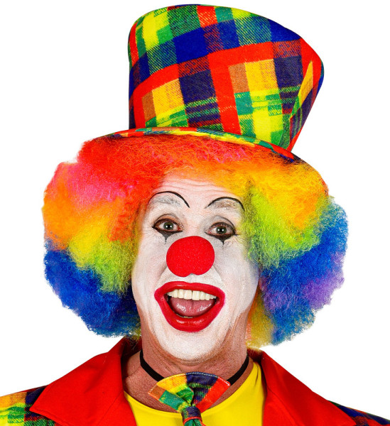 Chapeau haut de forme de clown à carreaux colorés pour adultes