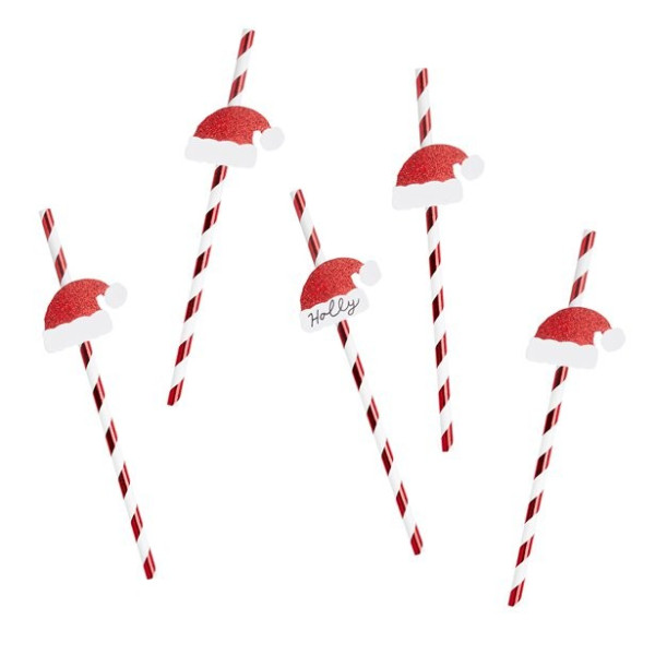 20 paper drinking straws with Christmas hats