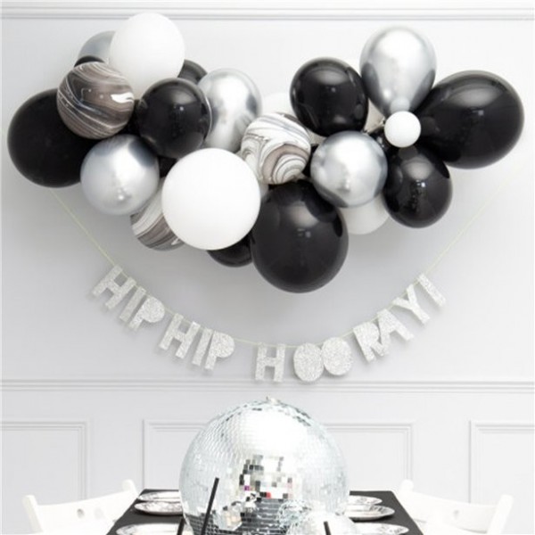 Ballongirlande marmoriert schwarz-weiß