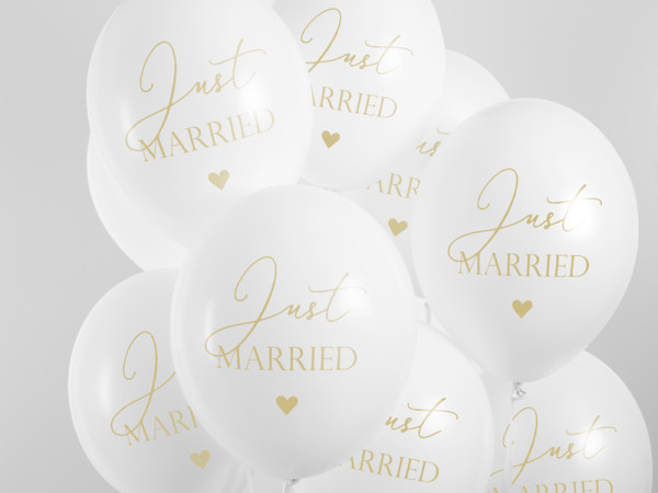 6 ballons blancs Just Married 30cm