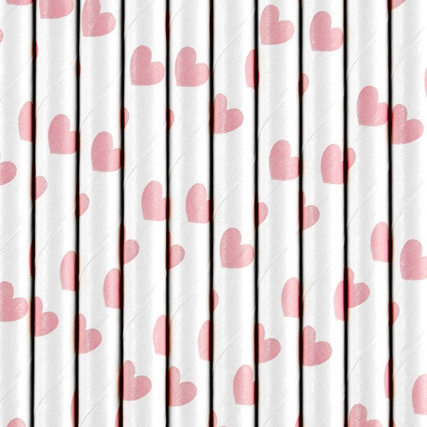 10 pailles en papier Rosy Love 19,5 cm