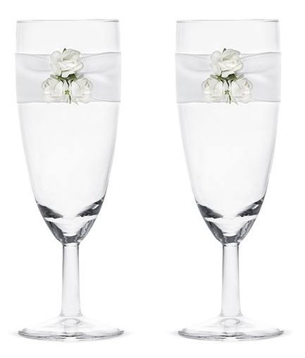 2 Hochzeitsgläser mit weißen Rosen 15 cm
