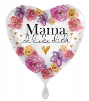 Ballon aluminium coeur fleuri Mama 45cm