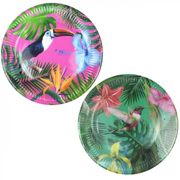 12 Tropical Fiesta paper plates with bird motifs 23cm
