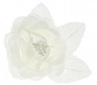 Vorschau: 10 Satin Rosen Cream mit Perlen 5 cm
