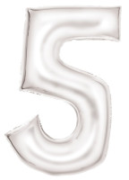 Balon foliowy numer 5 z masy perłowej biały 89cm