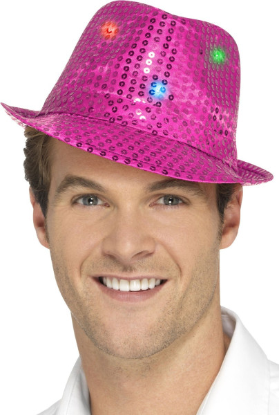 Chapeau à paillettes LED rose