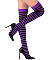 Striped women's overknees violet-black