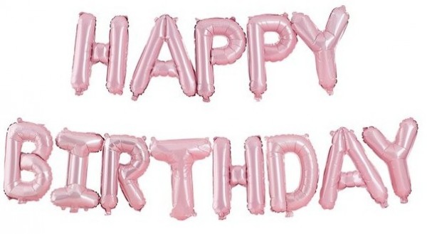 Tillykke med fødselsdagen folie ballon pastel lyserød 4m