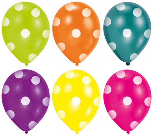 6er Set Luftballons bunt mit weißen Punkten