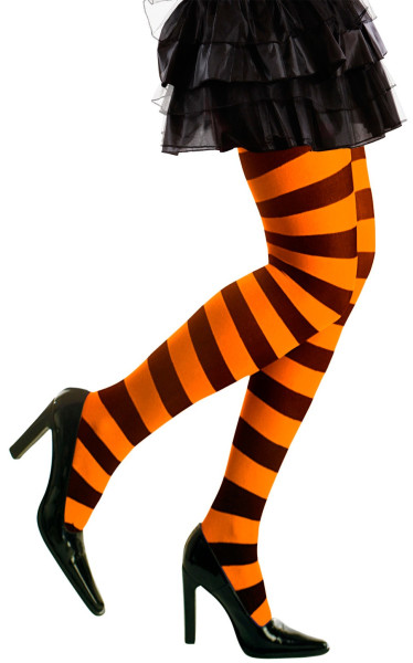 Randiga tights svart-orange för kvinnor