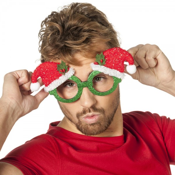 Glitzernde Partybrille Mit Weihnachtsmützen