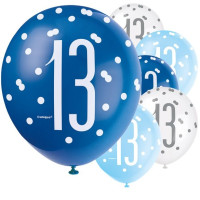 6 Blue Dots 13th Birthday Luftballons 30cm