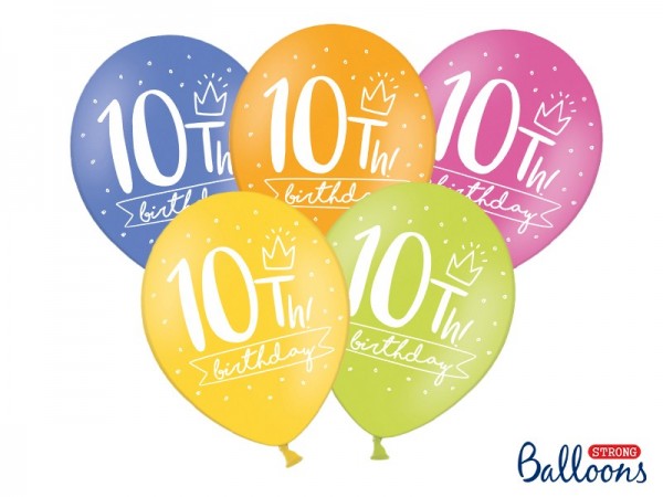 6 latex balloons 10th birthday mix