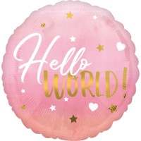 Hello World folieballon roze 45cm