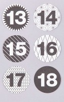 Vista previa: 24 pegatinas de números de calendario de adviento en blanco y negro