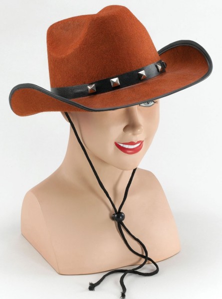 Cappello da cowboy marrone con finiture borchiate