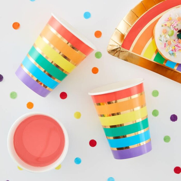 8 Rainbow Paper Cups 266ml