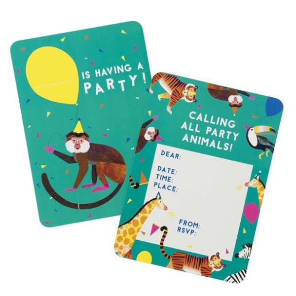 8 tarjetas de invitación de Party Animal