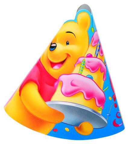 6 gorros de fiesta Winnie the Pooh Happy Birthday