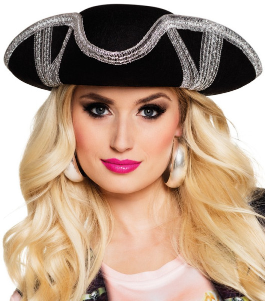 Sombrero de pirata para damas nobles en plateado-negro